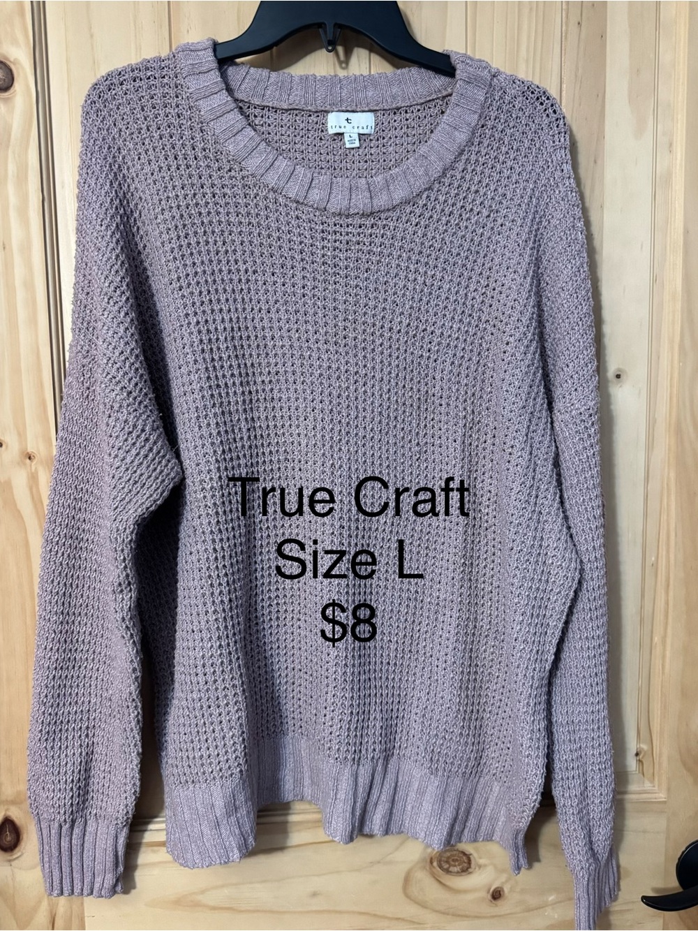 True Craft Women's Mauve Open-Knit Crewneck Sweater